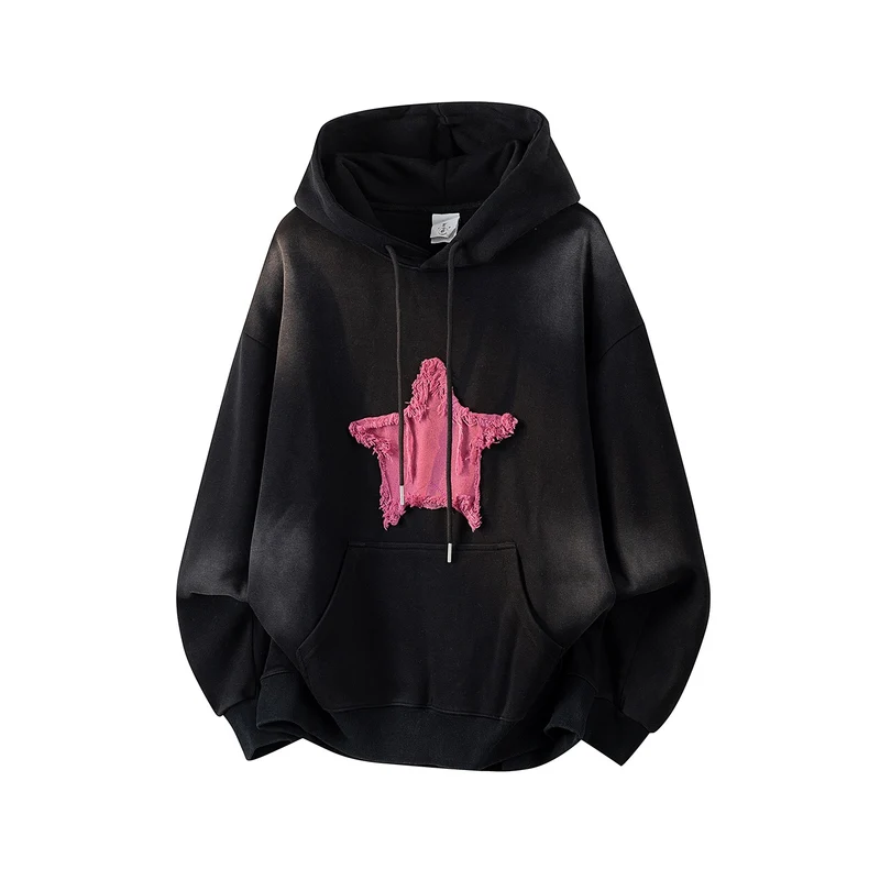 Unisex Oversize Kapuzenpullover mit handschriftlichem Grafik-Print, Kängurutasche & geripptem Saum Drune