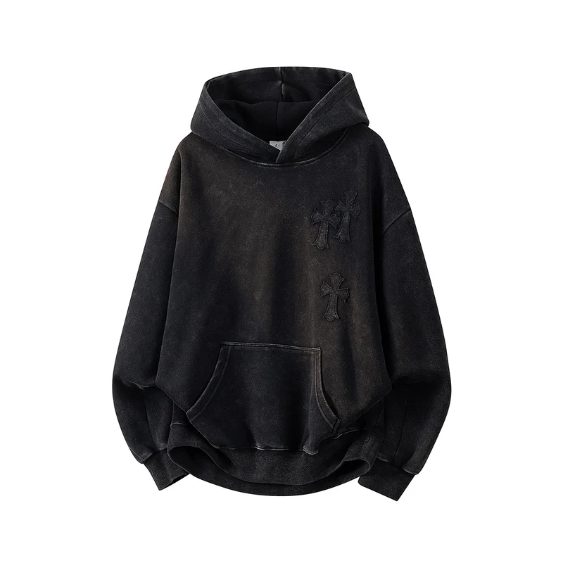 Unisex Oversize Kapuzenpullover mit handschriftlichem Grafik-Print, Kängurutasche & geripptem Saum Drune