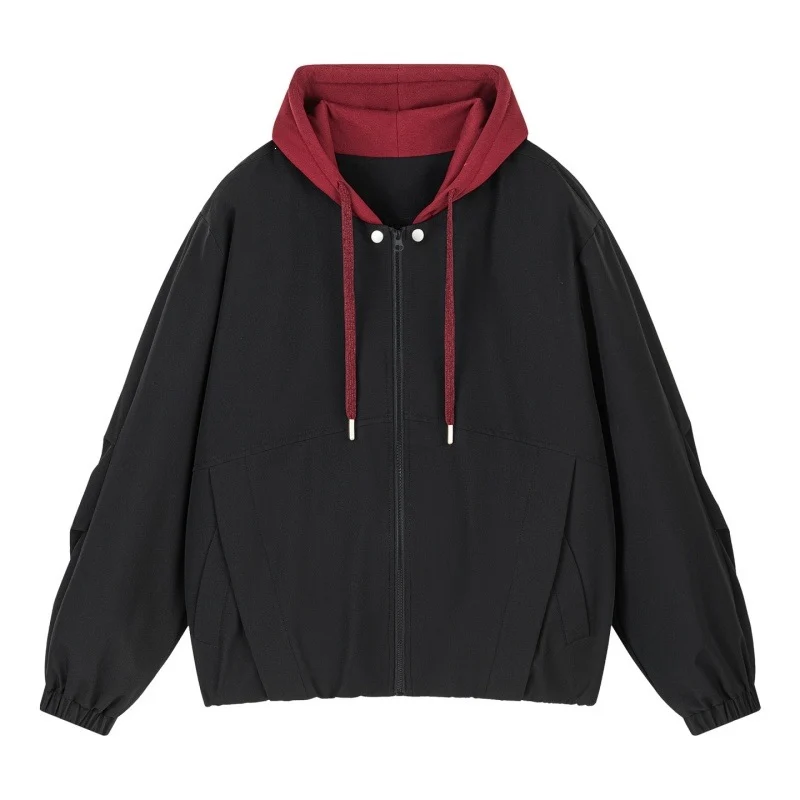 Unisex Oversize Kapuzen‑Zipjacke mit kontrastiertem Kapuzenfutter und elastischem Saum Drune
