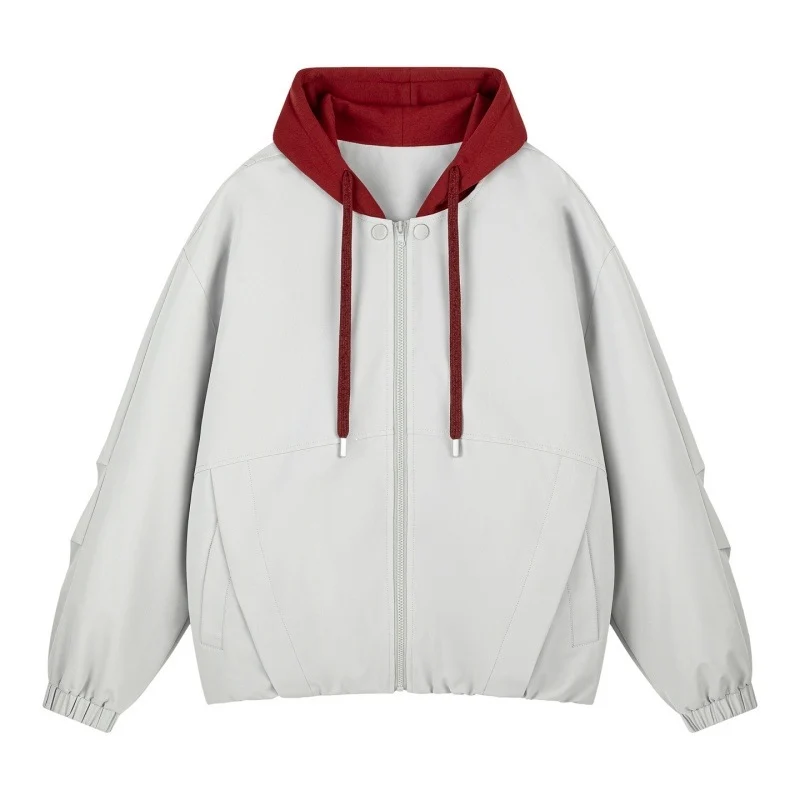 Unisex Oversize Kapuzen‑Zipjacke mit kontrastiertem Kapuzenfutter und elastischem Saum Drune