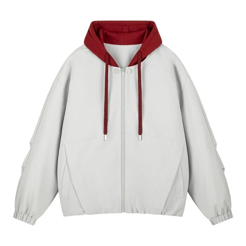 Unisex Oversize Kapuzen‑Zipjacke mit kontrastiertem Kapuzenfutter und elastischem Saum Drune