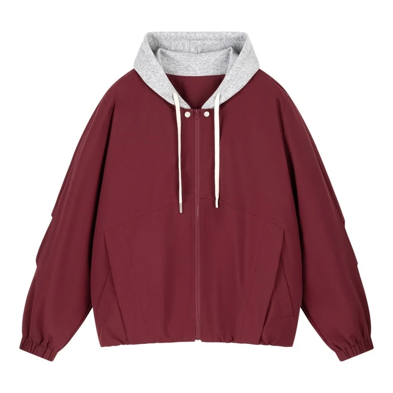 Unisex Oversize Kapuzen‑Zipjacke mit kontrastiertem Kapuzenfutter und elastischem Saum Drune