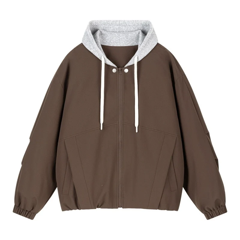 Unisex Oversize Kapuzen‑Zipjacke mit kontrastiertem Kapuzenfutter und elastischem Saum Drune