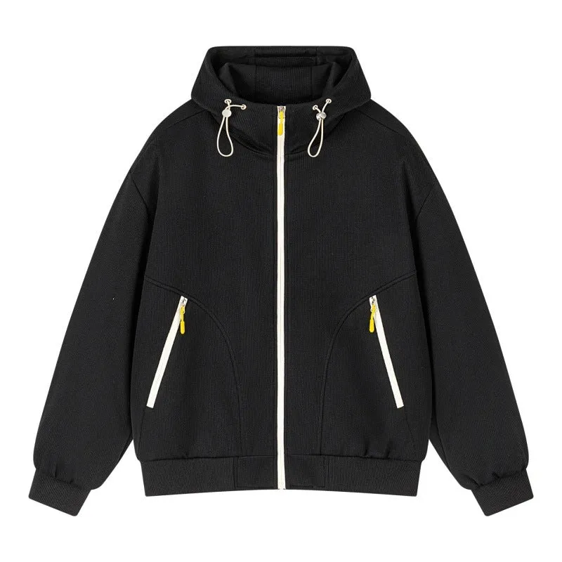 Unisex Oversize Kapuzen-Sweatjacke mit kontrastierenden Reißverschlüssen & geripptem Saum Drune