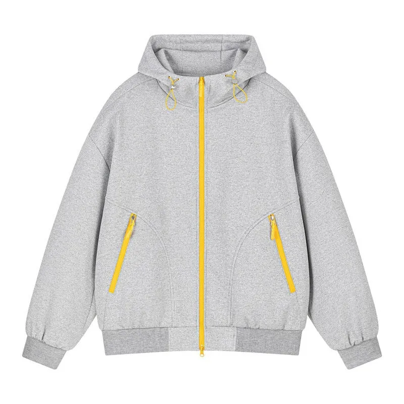 Unisex Oversize Kapuzen-Sweatjacke mit kontrastierenden Reißverschlüssen & geripptem Saum Drune