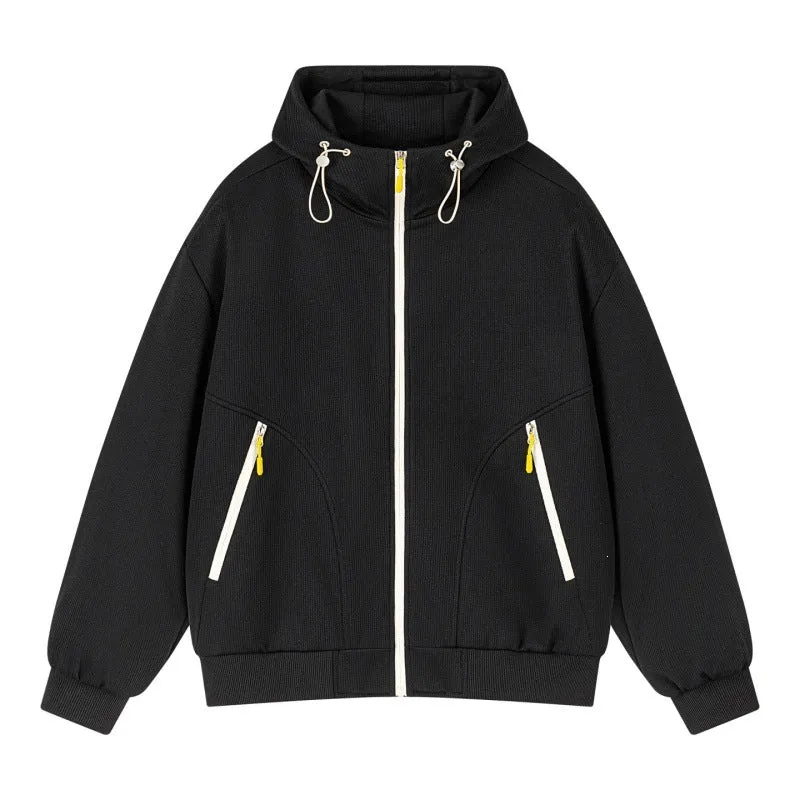 Unisex Oversize Kapuzen-Sweatjacke mit kontrastierenden Reißverschlüssen & geripptem Saum Drune