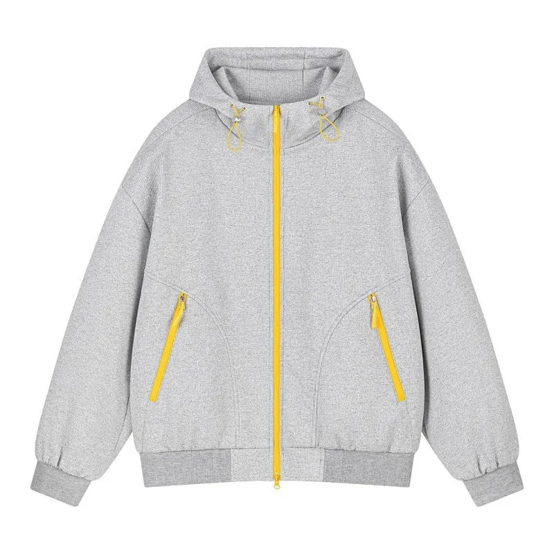 Unisex Oversize Kapuzen-Sweatjacke mit kontrastierenden Reißverschlüssen & geripptem Saum Drune