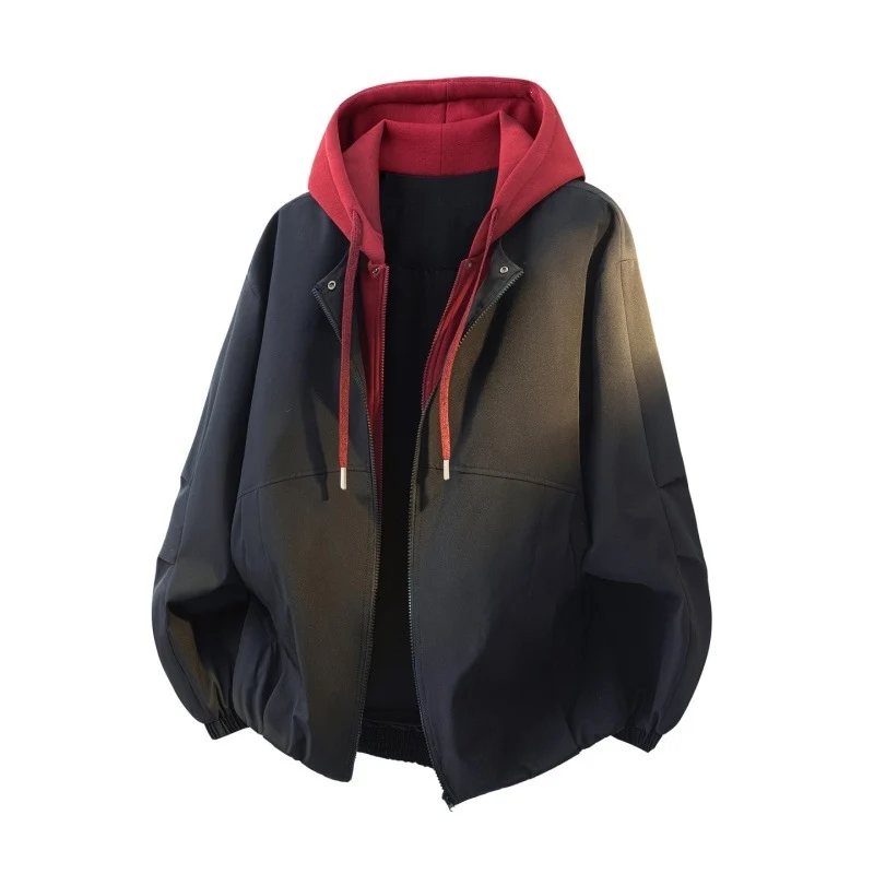 Unisex Oversize-Jacke im Lagenlook mit integrierter Kontrastkapuze und elastischem Saum Drune