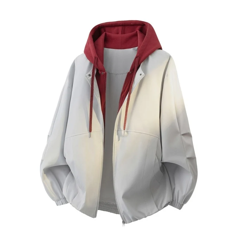 Unisex Oversize-Jacke im Lagenlook mit integrierter Kontrastkapuze und elastischem Saum Drune