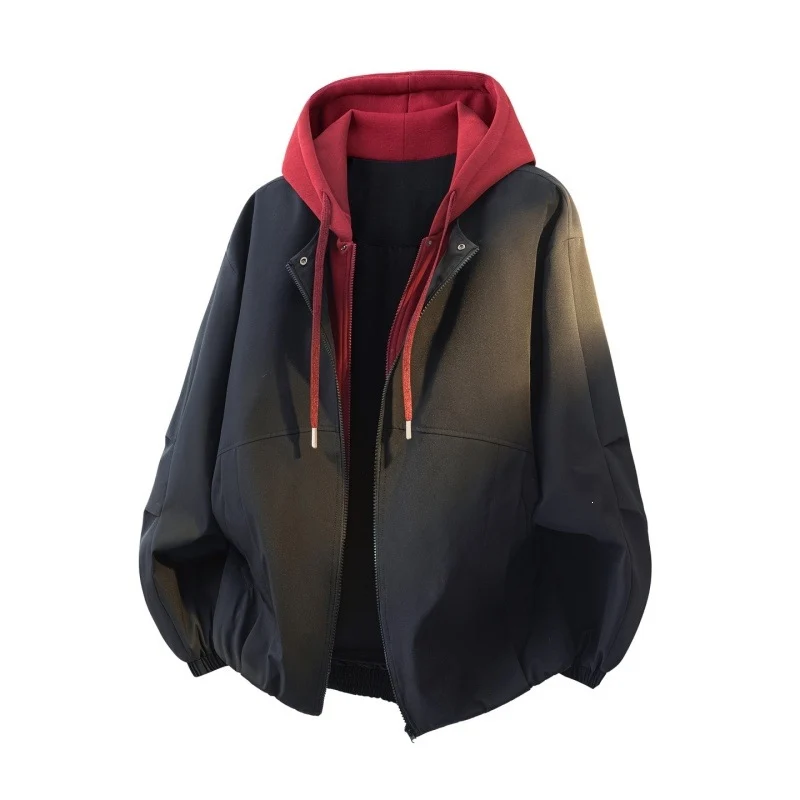 Unisex Oversize-Jacke im Lagenlook mit integrierter Kontrastkapuze und elastischem Saum Drune