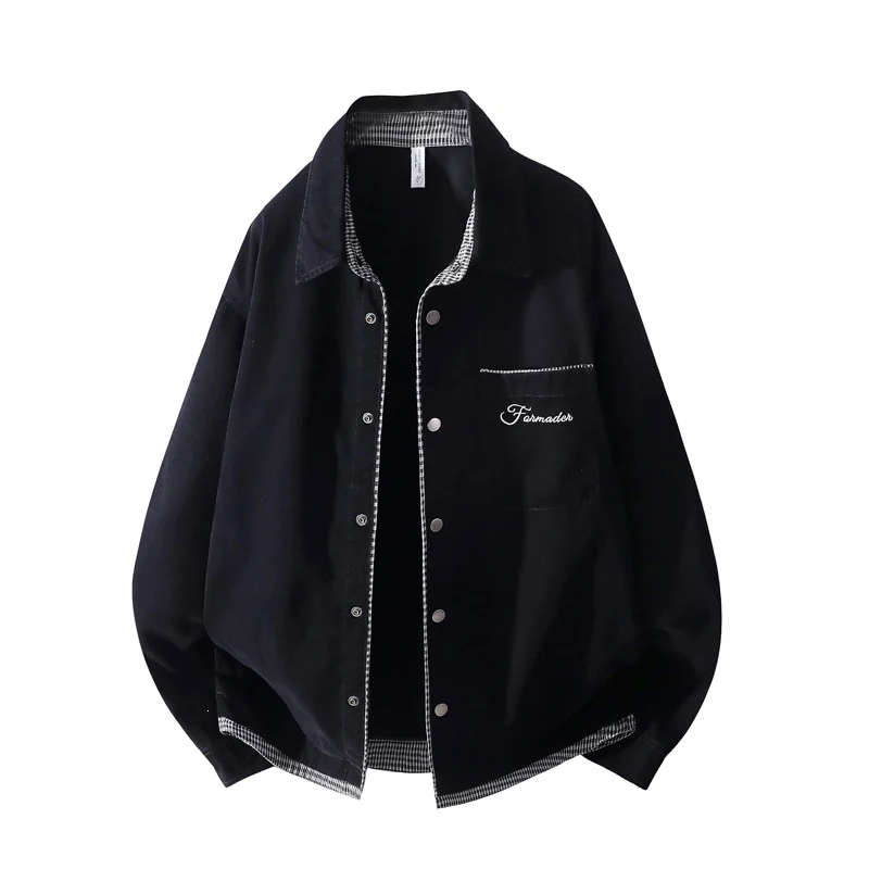 Unisex Oversize-Hemdjacke mit kontrastierter Karo-Innenverarbeitung & Brusttasche Drune