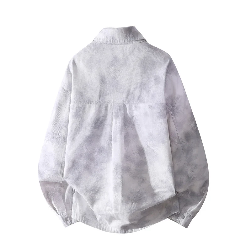Unisex Oversize-Hemdjacke mit Batik-Effekt, Druckknopf‑Front und aufgesetzten Taschen Drune