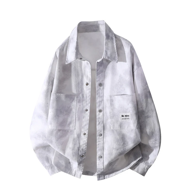 Unisex Oversize-Hemdjacke mit Batik-Effekt, Druckknopf‑Front und aufgesetzten Taschen Drune