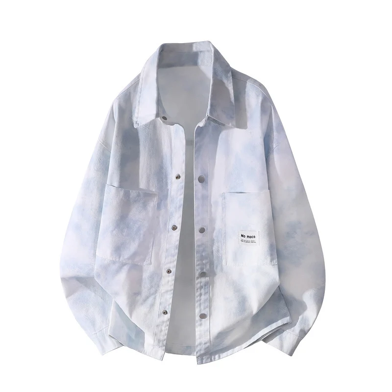 Unisex Oversize-Hemdjacke mit Batik-Effekt, Druckknopf‑Front und aufgesetzten Taschen Drune