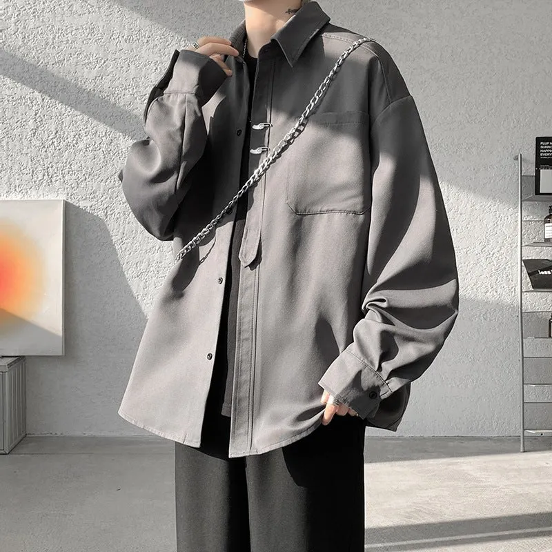 Unisex Oversize Hemdjacke im minimalistischen Utility-Look mit Brusttasche und verdeckter Knopfleiste Drune
