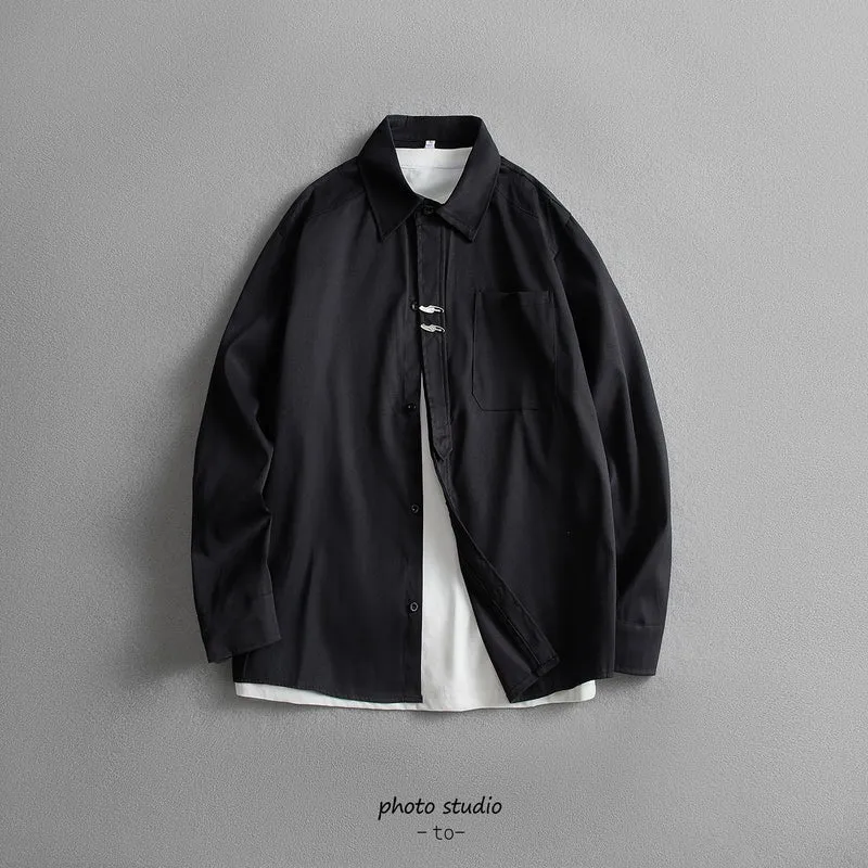 Unisex Oversize Hemdjacke im minimalistischen Utility-Look mit Brusttasche und verdeckter Knopfleiste Drune