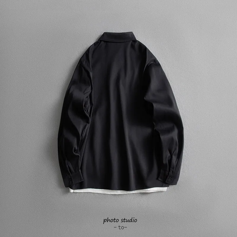 Unisex Oversize Hemdjacke im minimalistischen Utility-Look mit Brusttasche und verdeckter Knopfleiste Drune