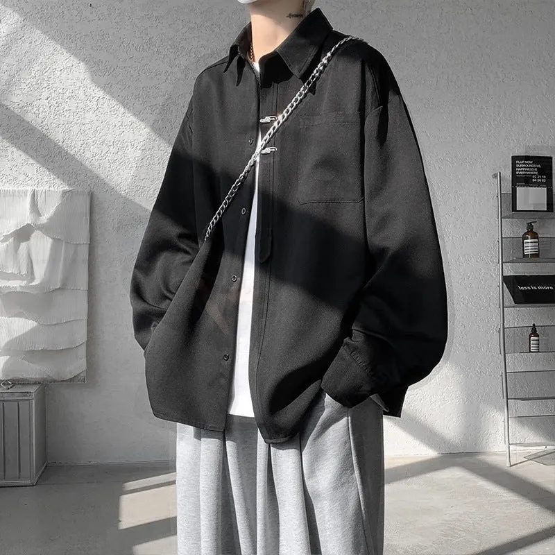 Unisex Oversize Hemdjacke im minimalistischen Utility-Look mit Brusttasche und verdeckter Knopfleiste Drune