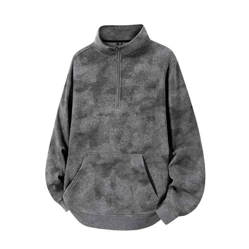 Unisex Oversize-Halbzip-Sweatshirt mit Kängurutasche und hohem Kragen Drune