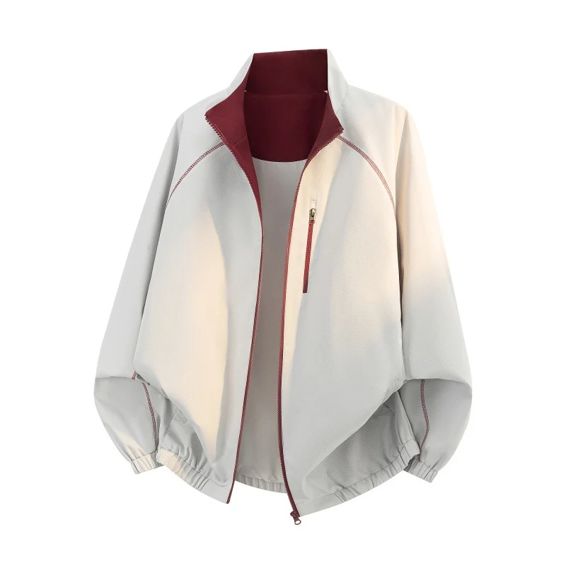 Unisex Oversize Bomberjacke mit Raglanärmeln, kontrastierendem Reißverschluss & Elastbund Drune