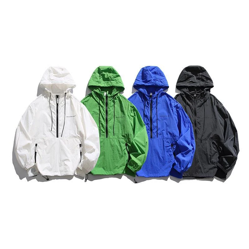 Unisex Leichter Ripstop-Hoodie-Anorak mit Halbreißverschluss, Kordelzug & Reißverschlusstaschen Drune