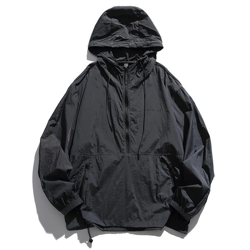 Unisex Leichter Ripstop-Hoodie-Anorak mit Halbreißverschluss, Kordelzug & Reißverschlusstaschen Drune