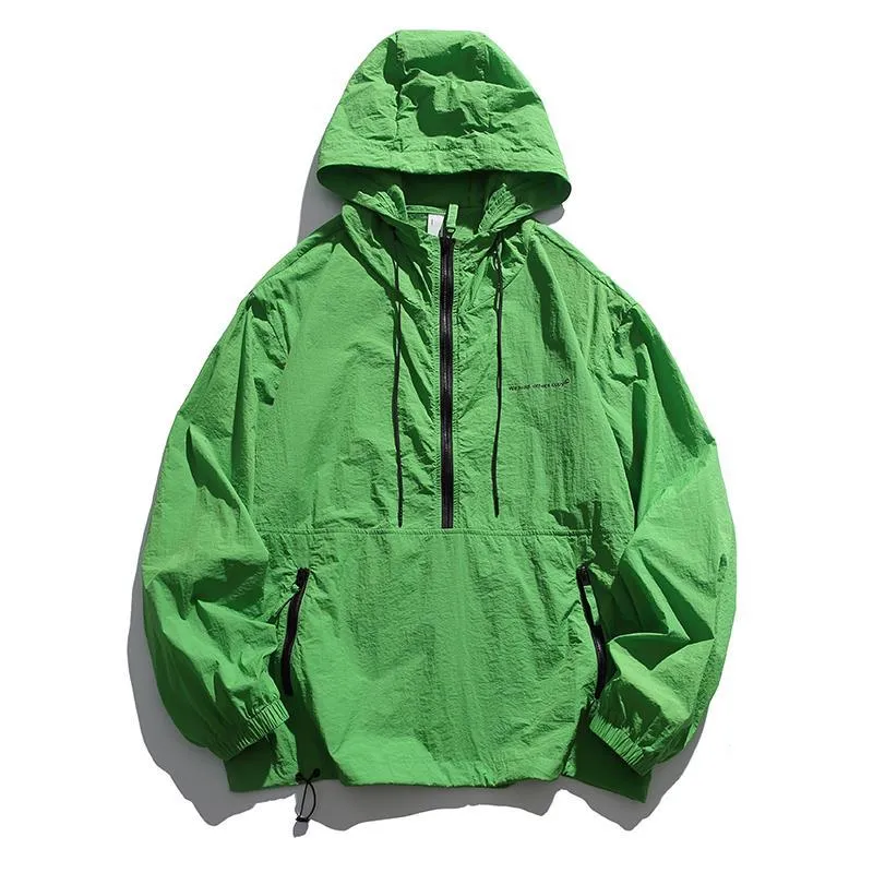 Unisex Leichter Ripstop-Hoodie-Anorak mit Halbreißverschluss, Kordelzug & Reißverschlusstaschen Drune
