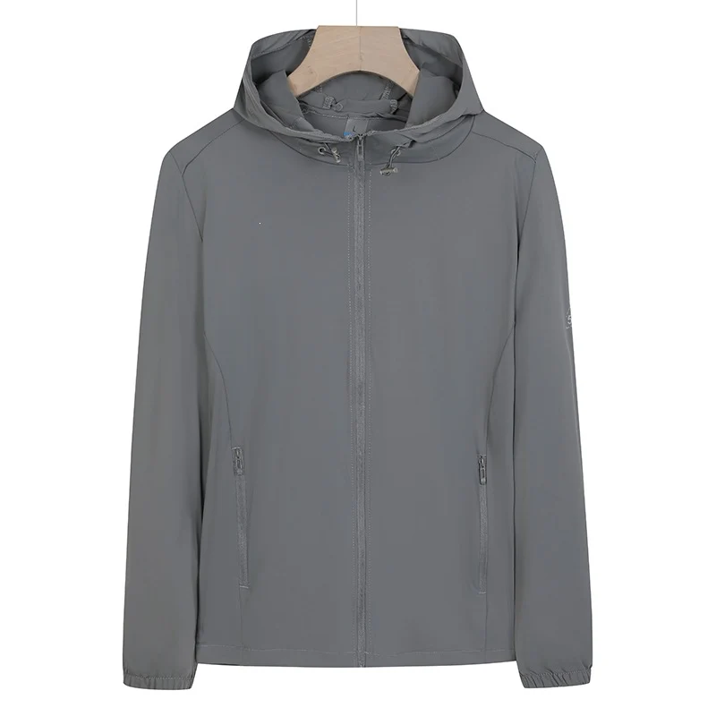 Unisex Leichte wind- und wasserabweisende Kapuzen‑Übergangsjacke mit durchgehendem Reißverschluss, Reißverschlusstaschen & elastischen Bündchen Drune