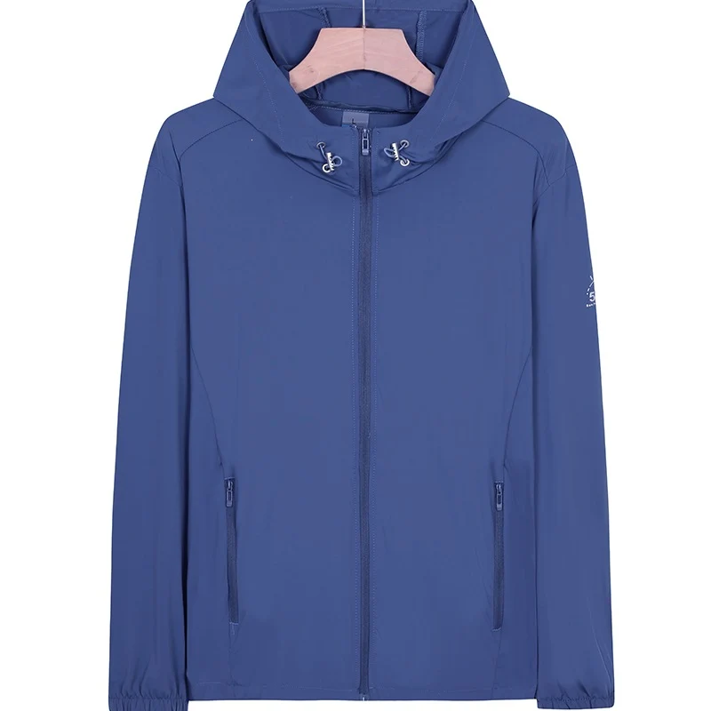Unisex Leichte wind- und wasserabweisende Kapuzen‑Übergangsjacke mit durchgehendem Reißverschluss, Reißverschlusstaschen & elastischen Bündchen Drune