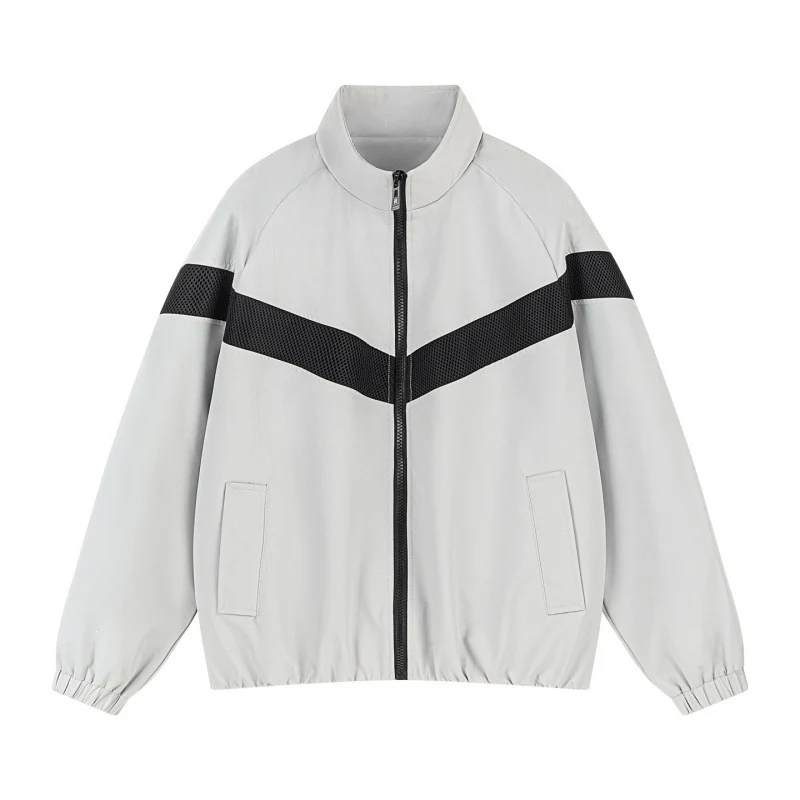 Unisex Leichte Trainingsjacke im Retro-Sportstil mit V-förmigem Reflektoreinsatz Drune