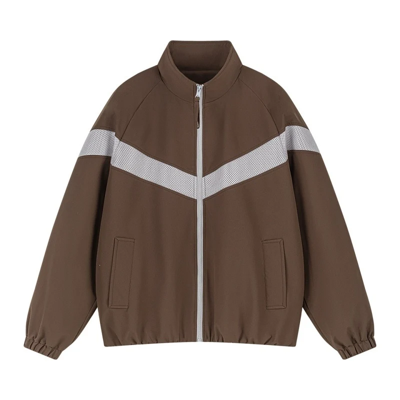 Unisex Leichte Trainingsjacke im Retro-Sportstil mit V-förmigem Reflektoreinsatz Drune