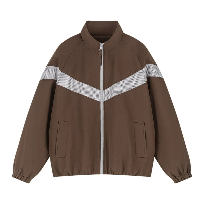 Unisex Leichte Trainingsjacke im Retro-Sportstil mit V-förmigem Reflektoreinsatz Drune