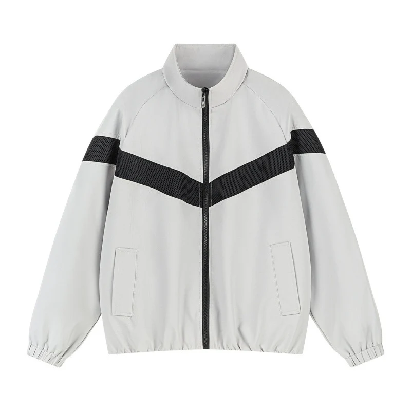 Unisex Leichte Trainingsjacke im Retro-Sportstil mit V-förmigem Reflektoreinsatz Drune