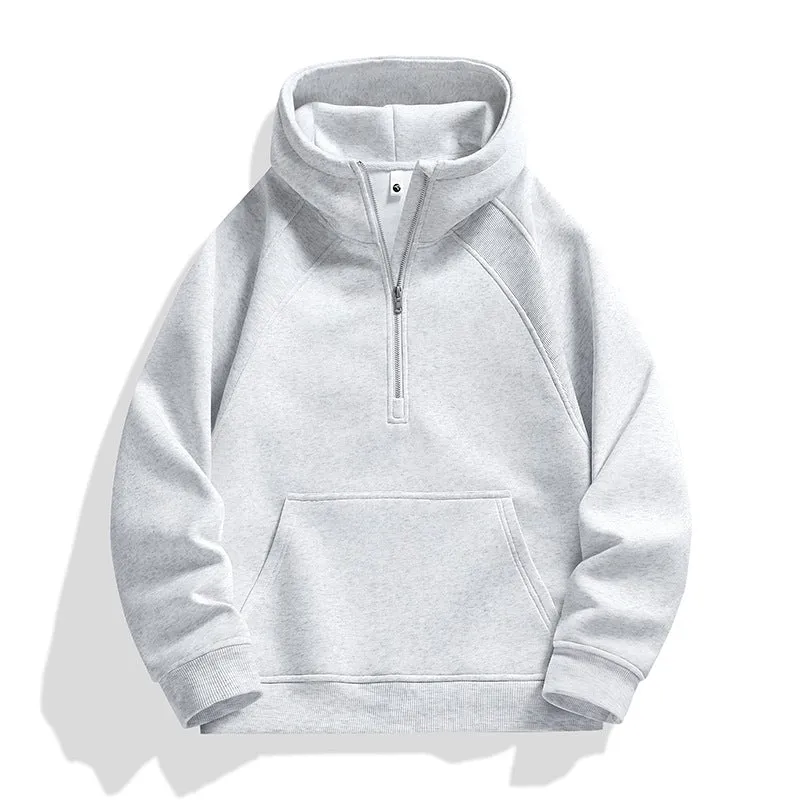 Unisex Halbzip-Kapuzenpullover mit hohem Kragen, Kängurutasche & gerippten Bündchen Drune
