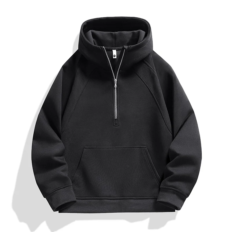 Unisex Halbzip-Kapuzenpullover mit hohem Kragen, Kängurutasche & gerippten Bündchen Drune