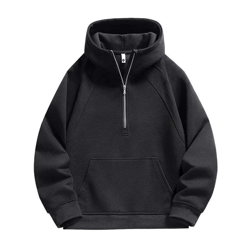 Unisex Halbzip-Kapuzenpullover mit hohem Kragen, Kängurutasche & gerippten Bündchen Drune