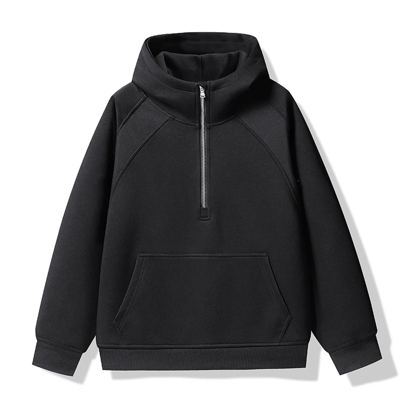 Unisex Halbzip-Kapuzenpullover mit hohem Kragen, Kängurutasche & gerippten Bündchen Drune