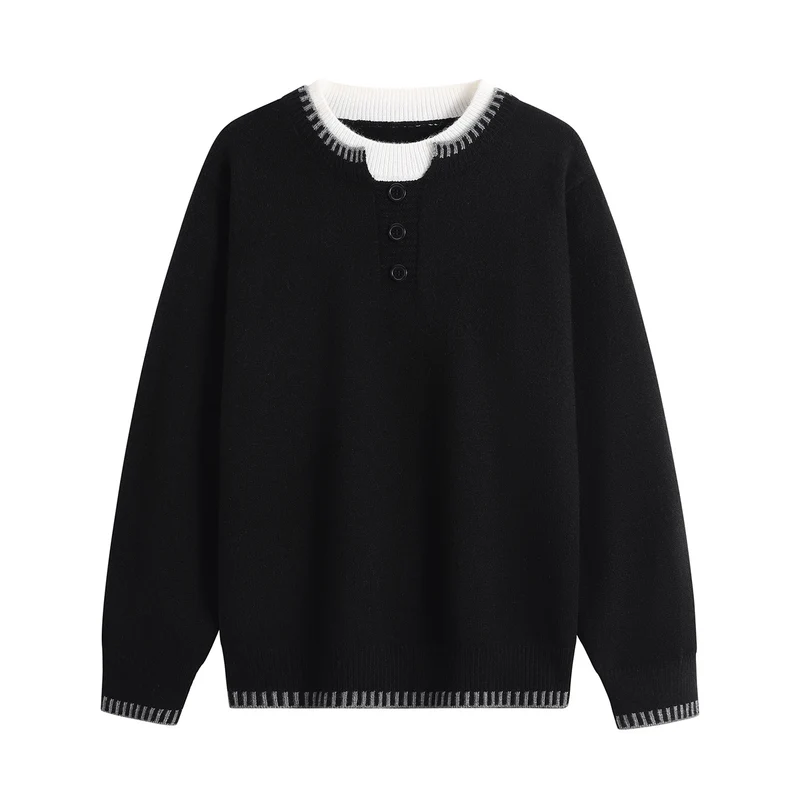 Unisex Feinstrick-Henley-Pullover mit kontrastreichem Rippkragen & Dreiknopfleiste Drune