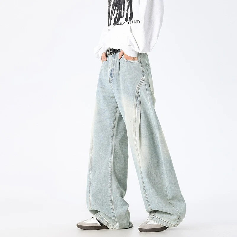 Unisex Extrawweite Baggy-Jeans mit tiefem Schritt, markanten Teilungsnähten und Palazzosilhouette Drune