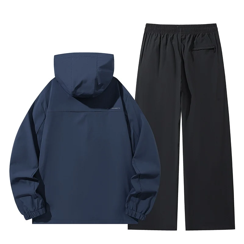 Herren Zweiteiliges wasserabweisendes Regen-Set mit Kapuzenjacke & elastischer Bundhose Drune