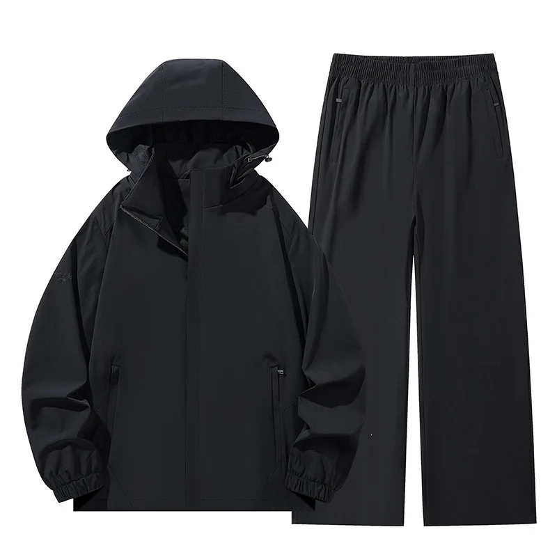 Herren Zweiteiliges wasserabweisendes Regen-Set mit Kapuzenjacke & elastischer Bundhose Drune