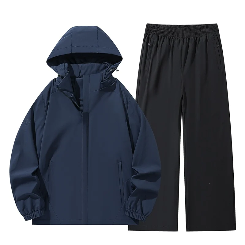 Herren Zweiteiliges wasserabweisendes Outdoor-Set mit Kapuzen-Softshelljacke und Relaxed-Freizeithose Drune