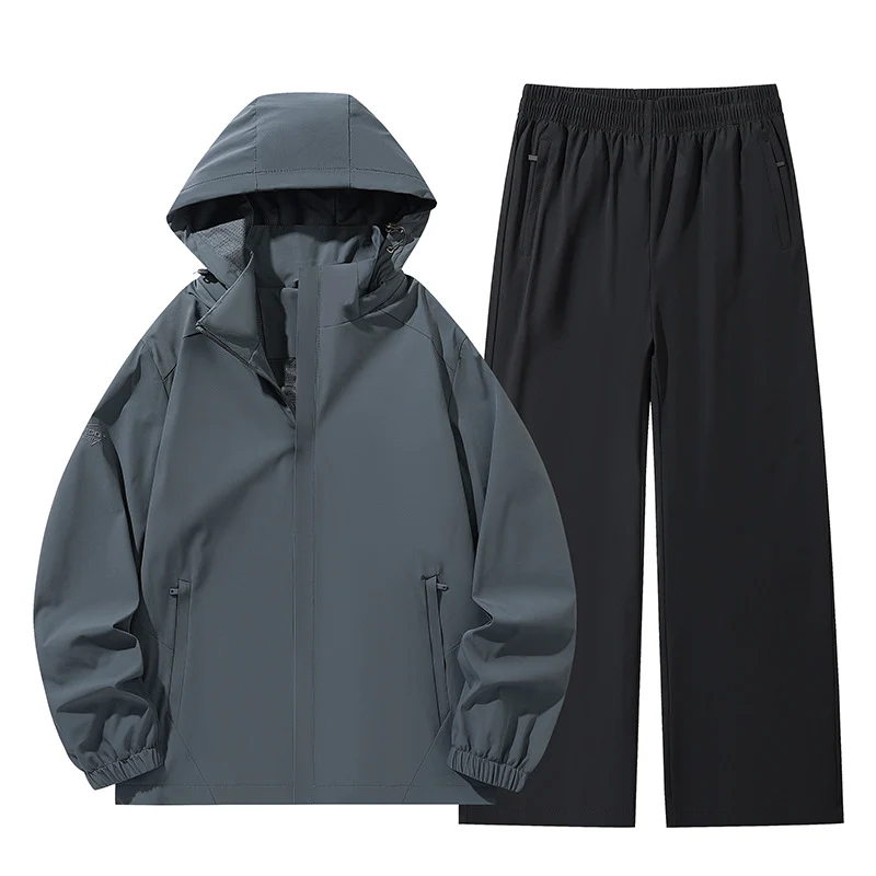 Herren Zweiteiliges wasserabweisendes Outdoor-Set mit Kapuzen-Softshelljacke und Relaxed-Freizeithose Drune