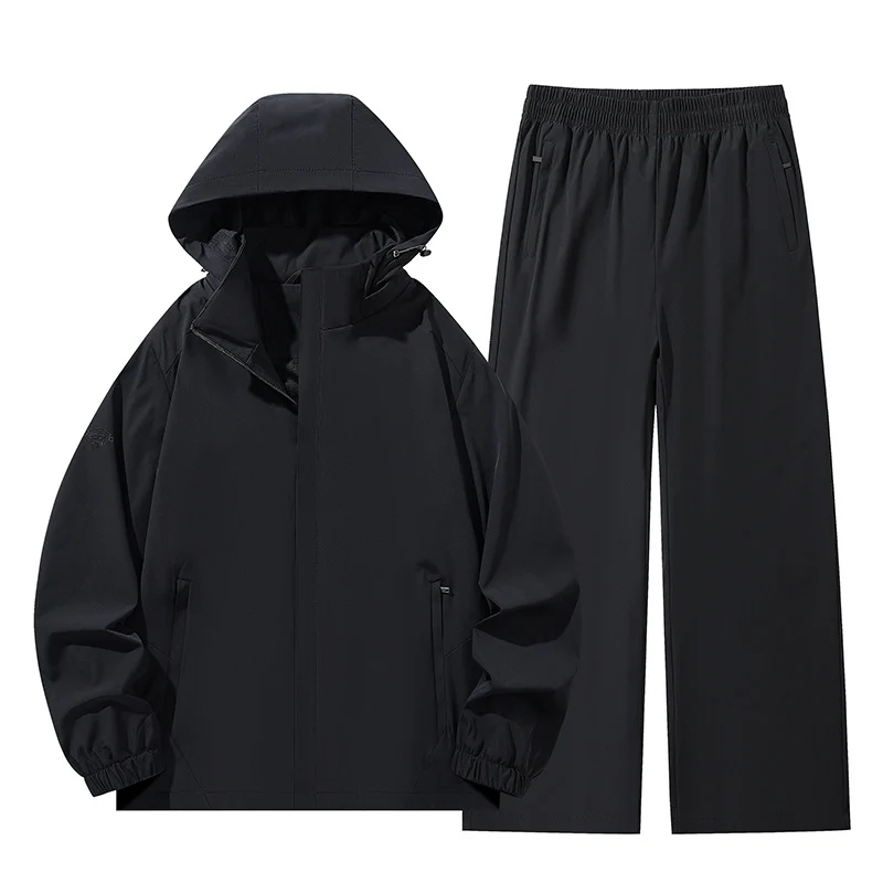 Herren Zweiteiliges wasserabweisendes Outdoor-Set mit Kapuzen-Softshelljacke und Relaxed-Freizeithose Drune