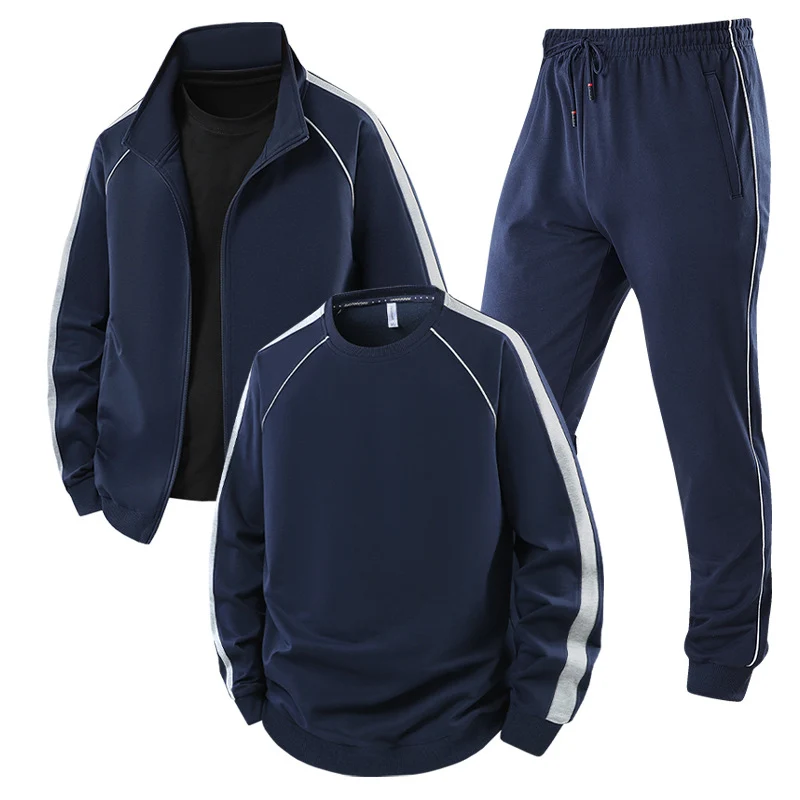 [Herren] Zweiteiliges Trainingsset mit Stehkragen-Zipjacke, Rundhals‑Sweatshirt und konisch geschnittener Jogginghose aus atmungsaktivem Fleece Drune