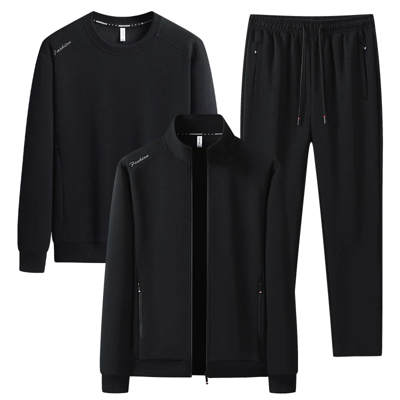 [Herren] Zweiteiliges Trainingsset mit Stehkragen-Zipjacke, Rundhals‑Sweatshirt und konisch geschnittener Jogginghose aus atmungsaktivem Fleece Drune