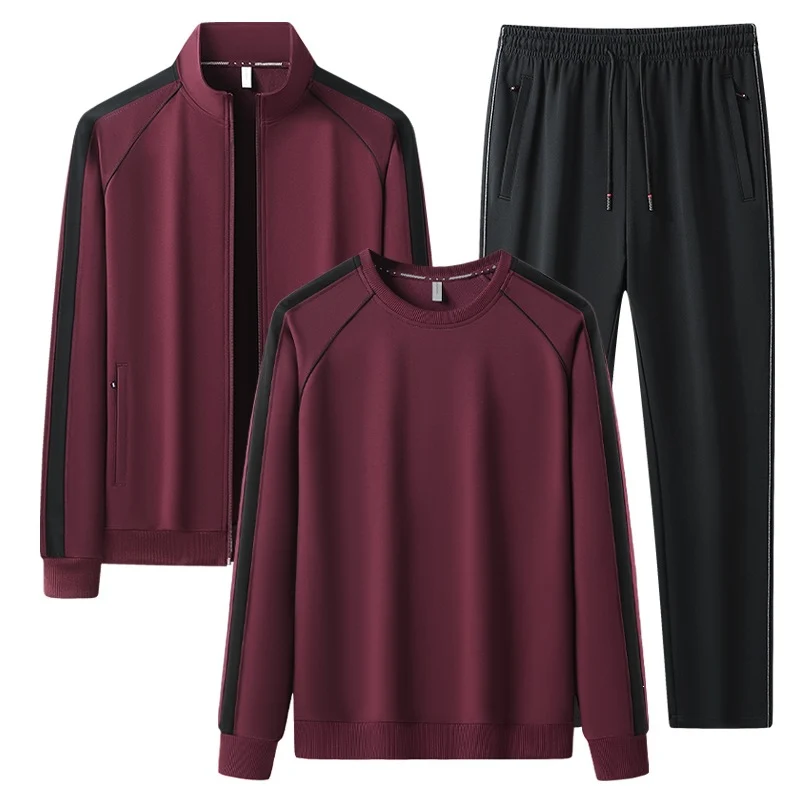 [Herren] Zweiteiliges Trainingsset mit Stehkragen-Zipjacke, Rundhals‑Sweatshirt und konisch geschnittener Jogginghose aus atmungsaktivem Fleece Drune