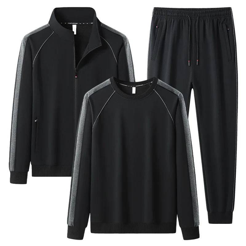 [Herren] Zweiteiliges Trainingsset mit Stehkragen-Zipjacke, Rundhals‑Sweatshirt und konisch geschnittener Jogginghose aus atmungsaktivem Fleece Drune