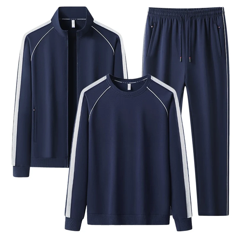 [Herren] Zweiteiliges Trainingsset mit Stehkragen-Zipjacke, Rundhals‑Sweatshirt und konisch geschnittener Jogginghose aus atmungsaktivem Fleece Drune