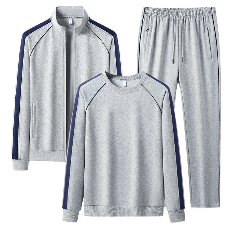 [Herren] Zweiteiliges Trainingsset mit Stehkragen-Zipjacke, Rundhals‑Sweatshirt und konisch geschnittener Jogginghose aus atmungsaktivem Fleece Drune